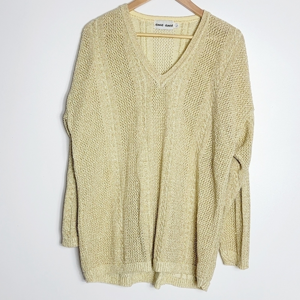 Vintage David David Cotton Blend Gold Metallic Thread Women's Sweater Size L